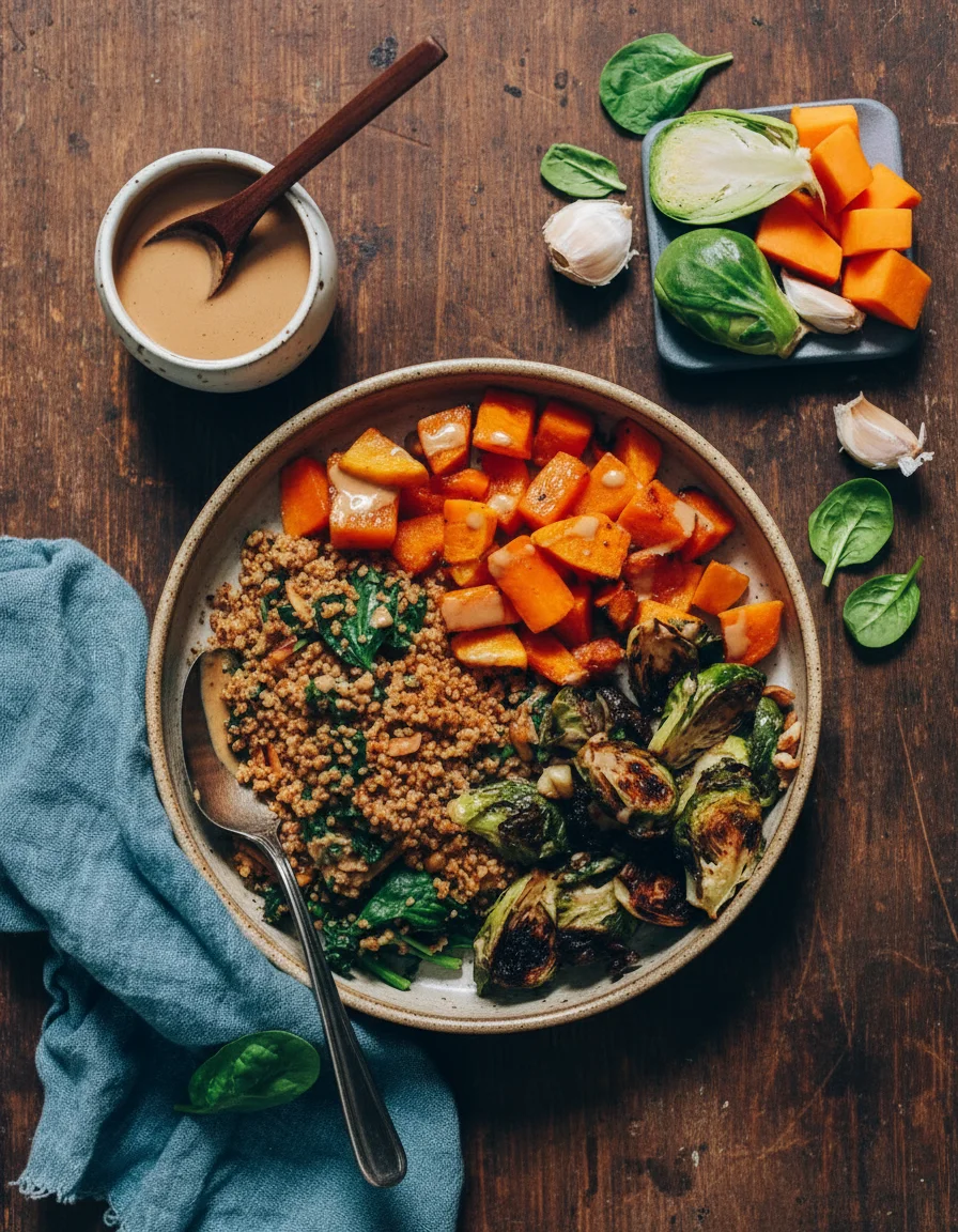 Butternut Squash Miso Brussels Sprouts Bowl