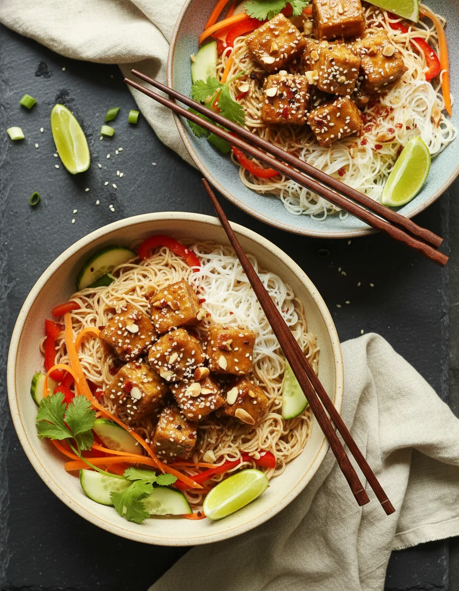 Almond Butter Tofu Noodle Bowls