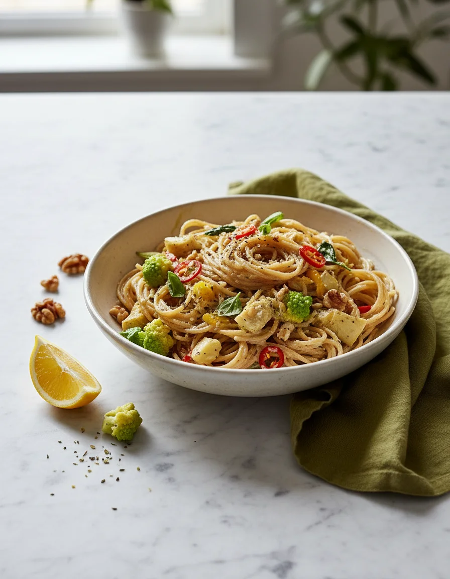 Creamy Artichoke Spaghetti with Romanesco