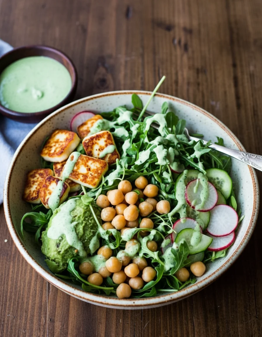 Arugula Chickpea Salad with Basil Dressing