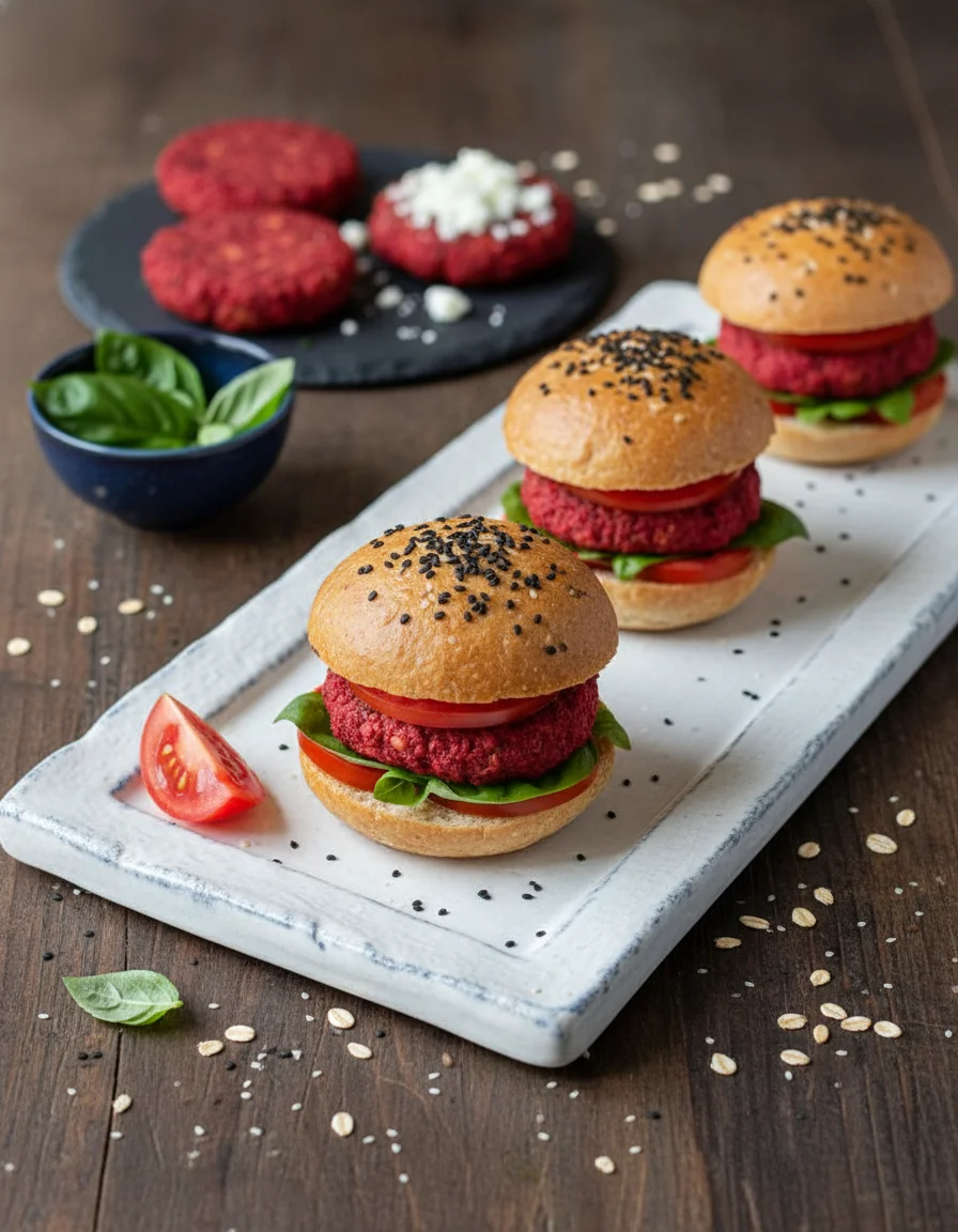 Beet, Oats, Chickpea Burger Sliders