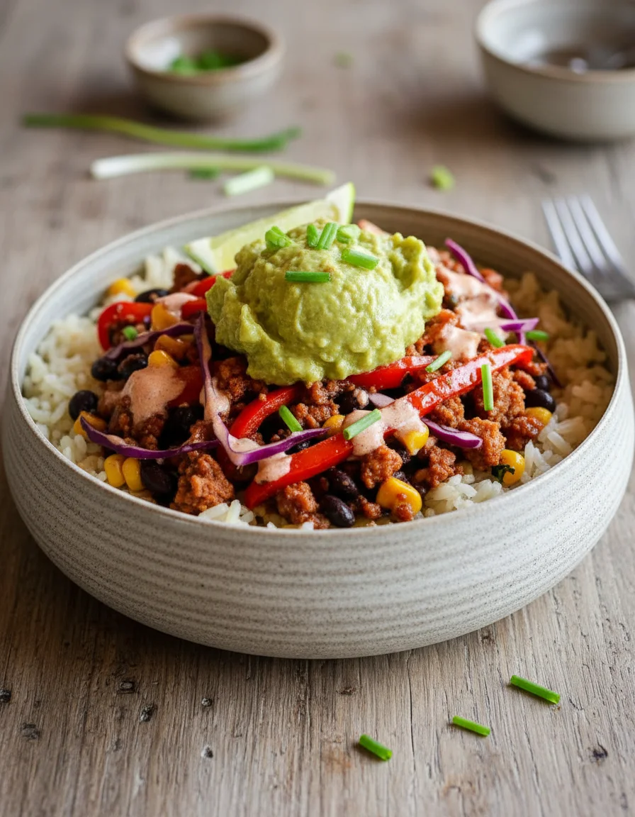 Burrito Nourish Bowl with Creamy Guacamole