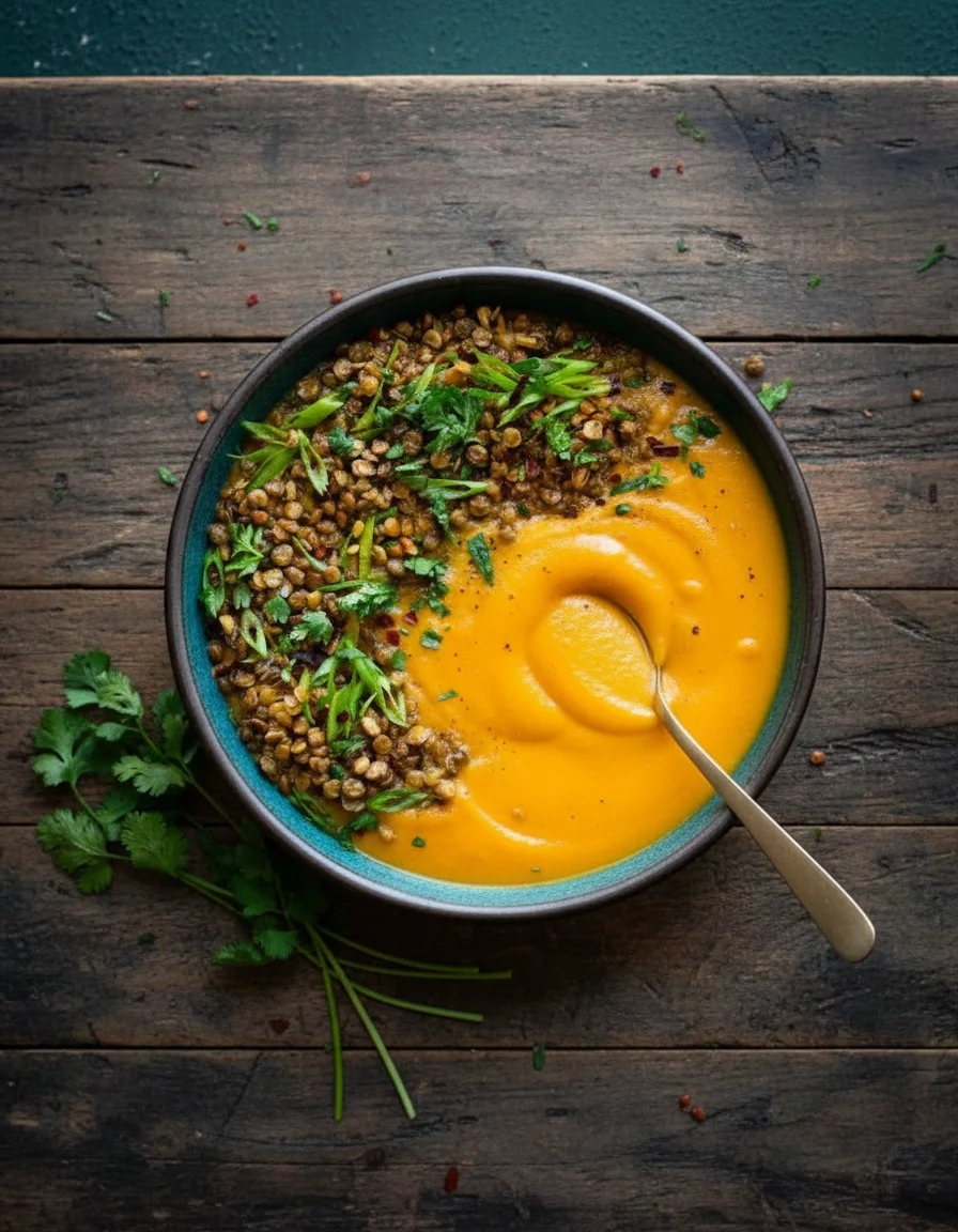 Butternut Squash Soup with Crispy Lentils