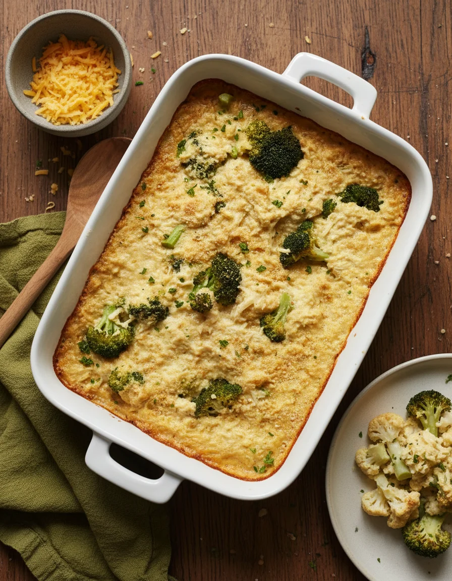Cheesy Cauliflower Broccoli Bake