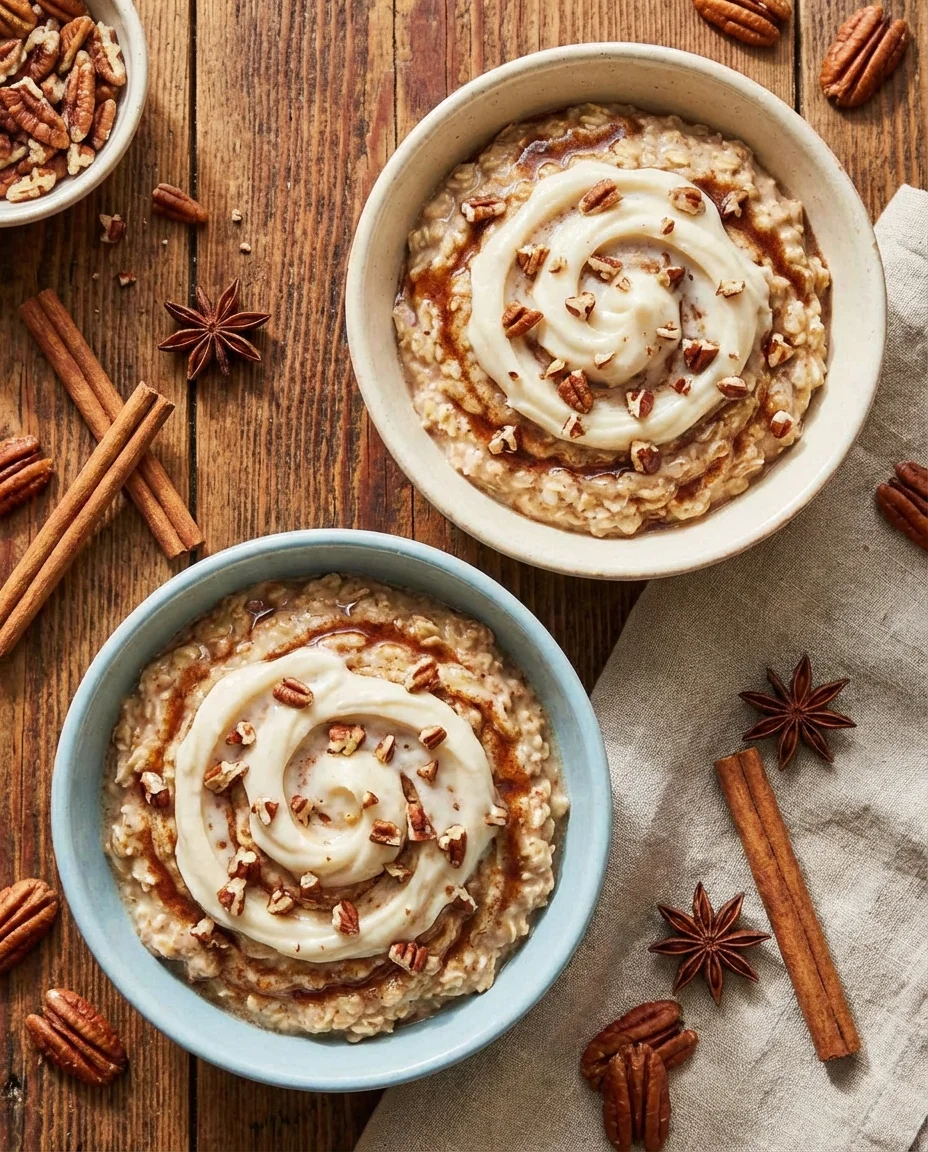 Cinnamon-Roll Overnight Oats made with rolled oats, plant milk, light brown sugar, vanilla extract, ground cinnamon, salt