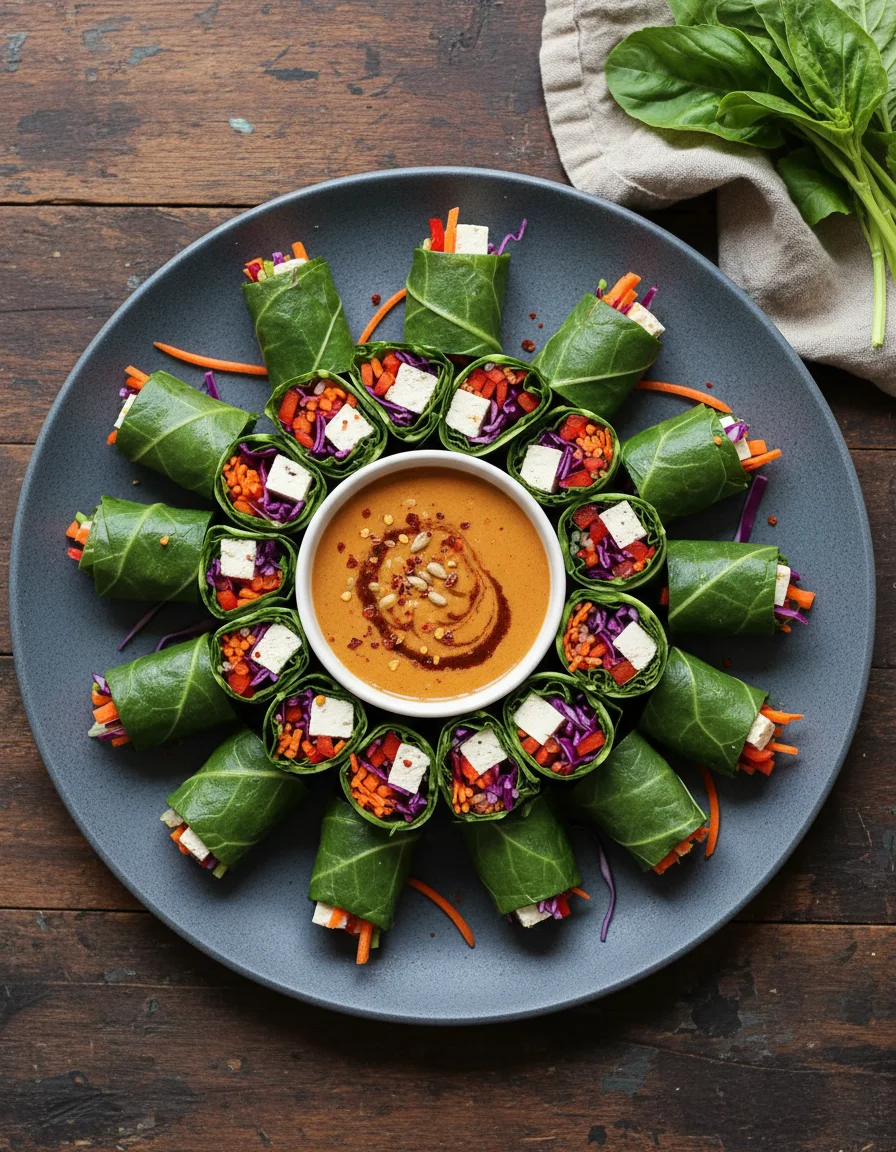 Collard Green Spring Rolls with Sunflower Butter Dipping Sauce