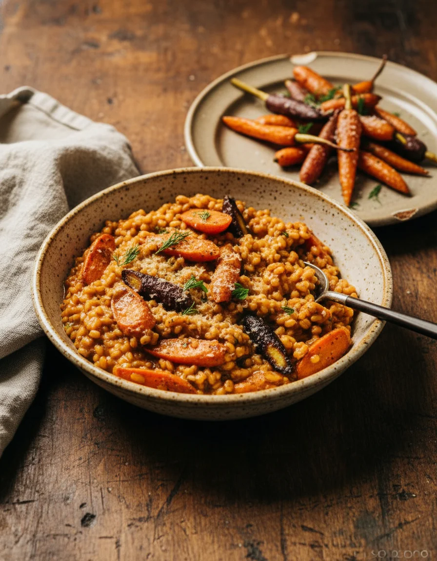 Creamy Barley Risotto with Roasted Carrots