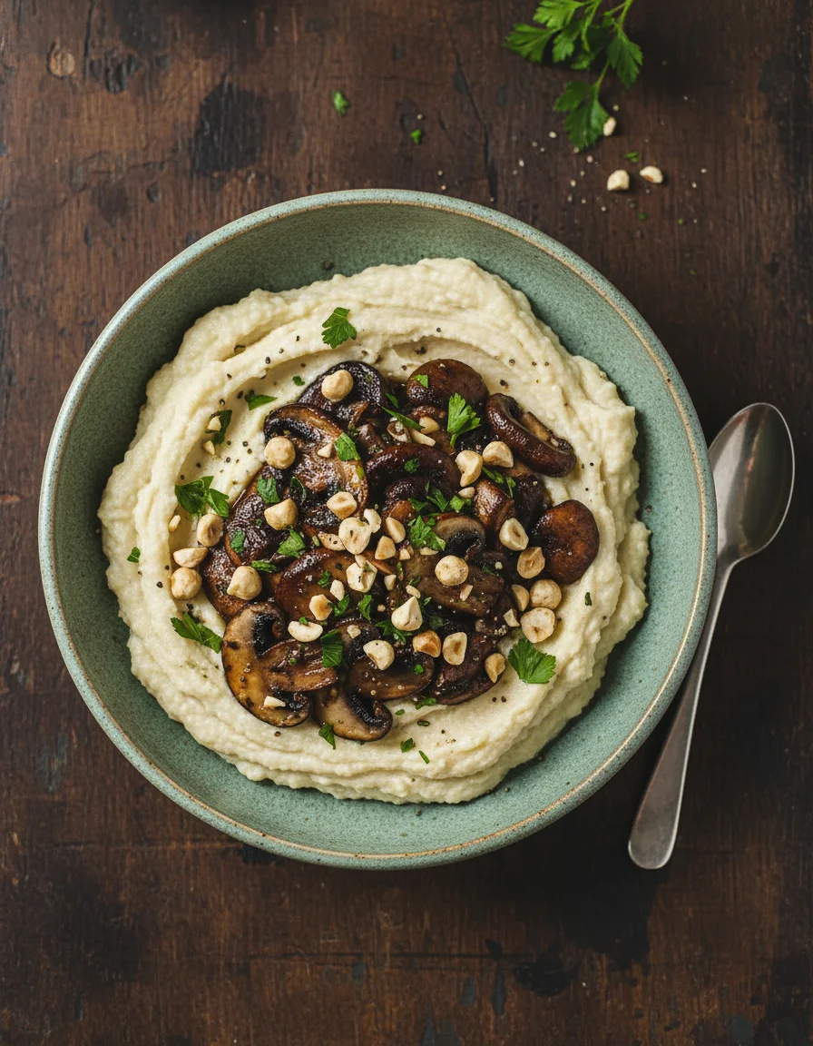 Creamy Cauliflower Polenta with Mushrooms