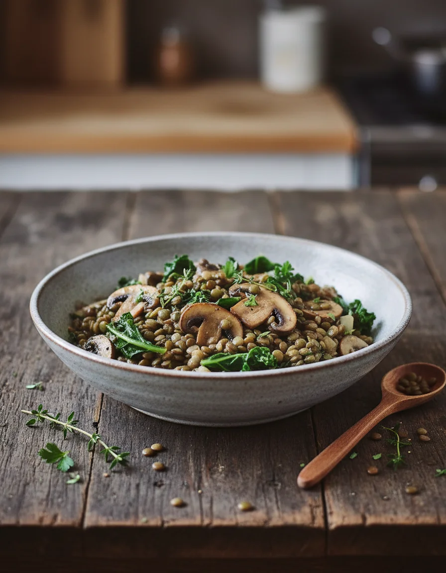 Creamy French Lentils with Mushrooms & Kale