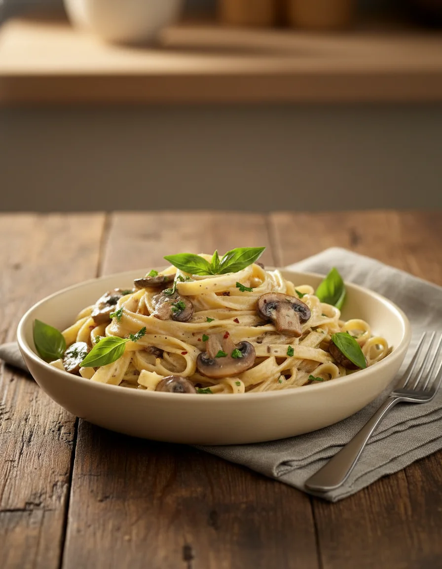 Creamy Mushroom Alfredo Fettuccine