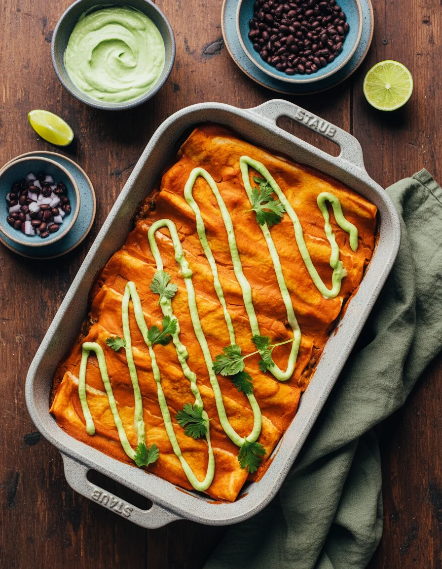 Creamy Pumpkin Black Bean Enchiladas