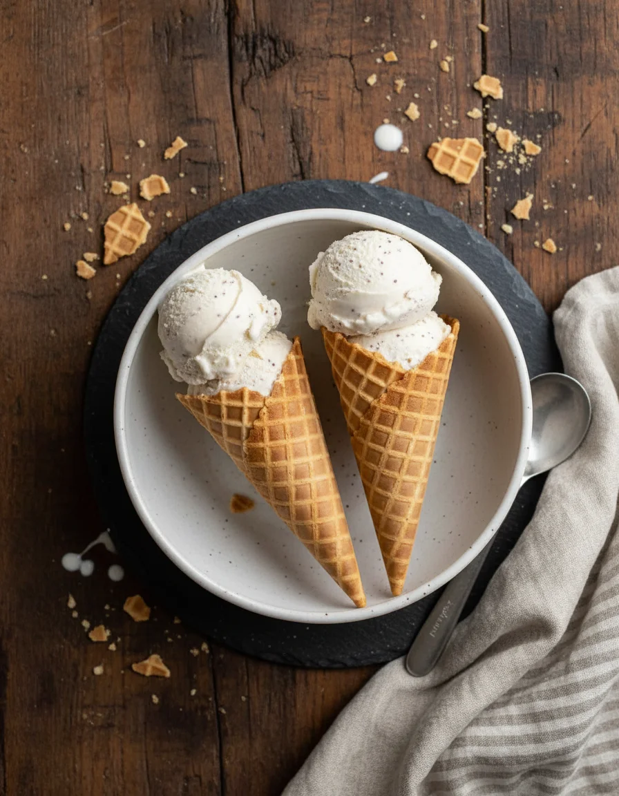 Creamy Vanilla Ice Cream made with raw cashews, full fat coconut milk, vanilla bean paste, cane sugar, sea salt
