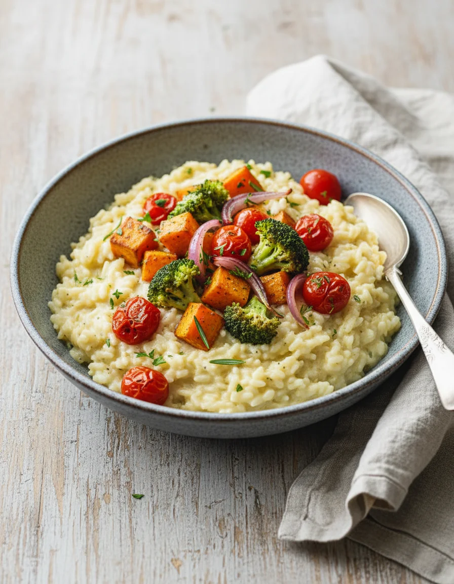 Creamy Vegan Risotto with Roasted Vegetables
