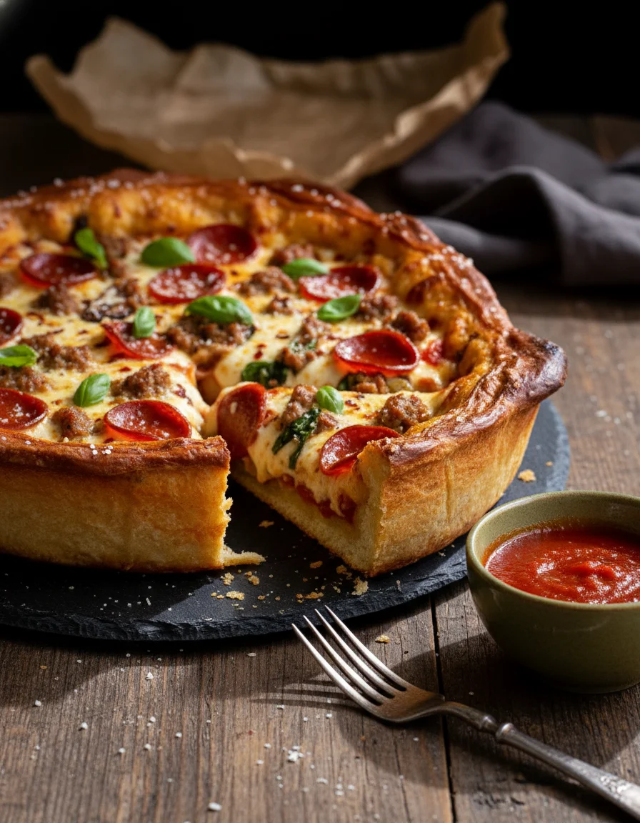 Deep Dish Pizza with Pretzel Crust