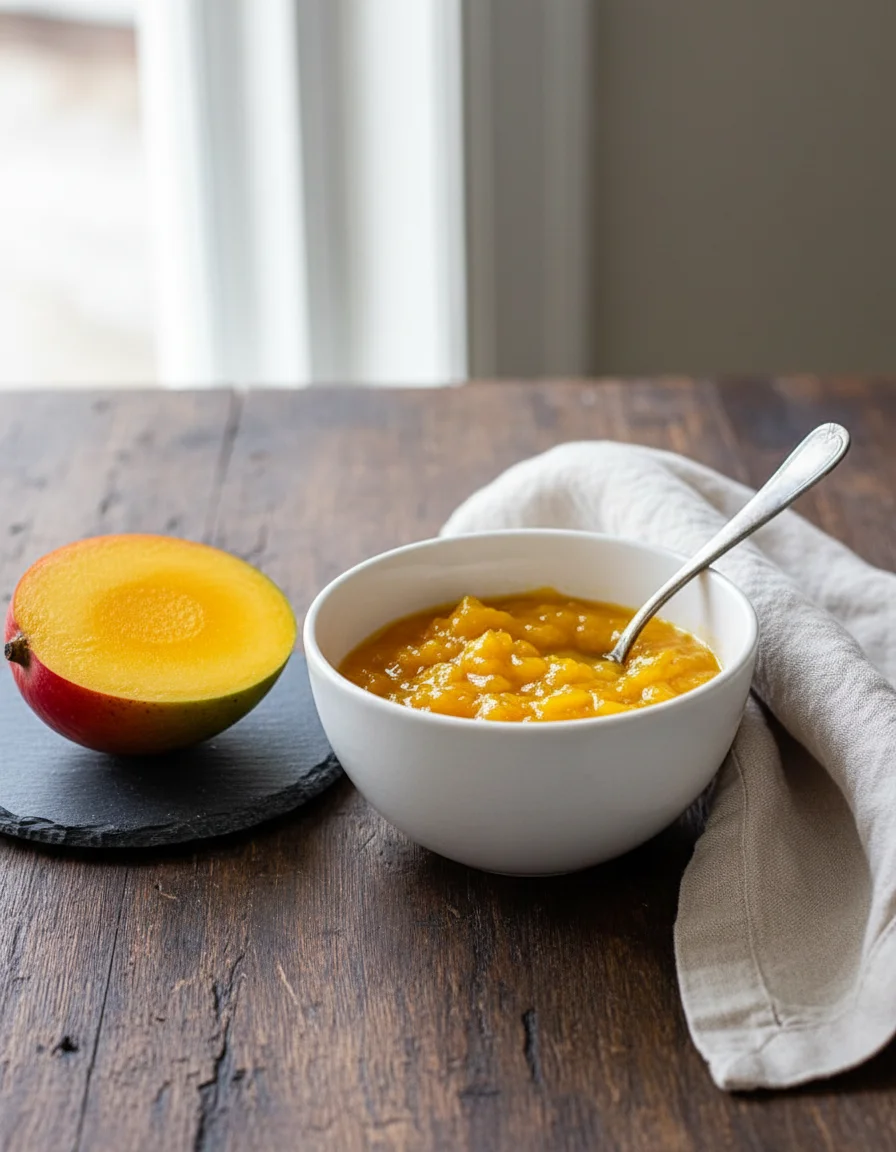 Easy Mango Compote made with mango, granulated or brown sugar, lemon or lime juice