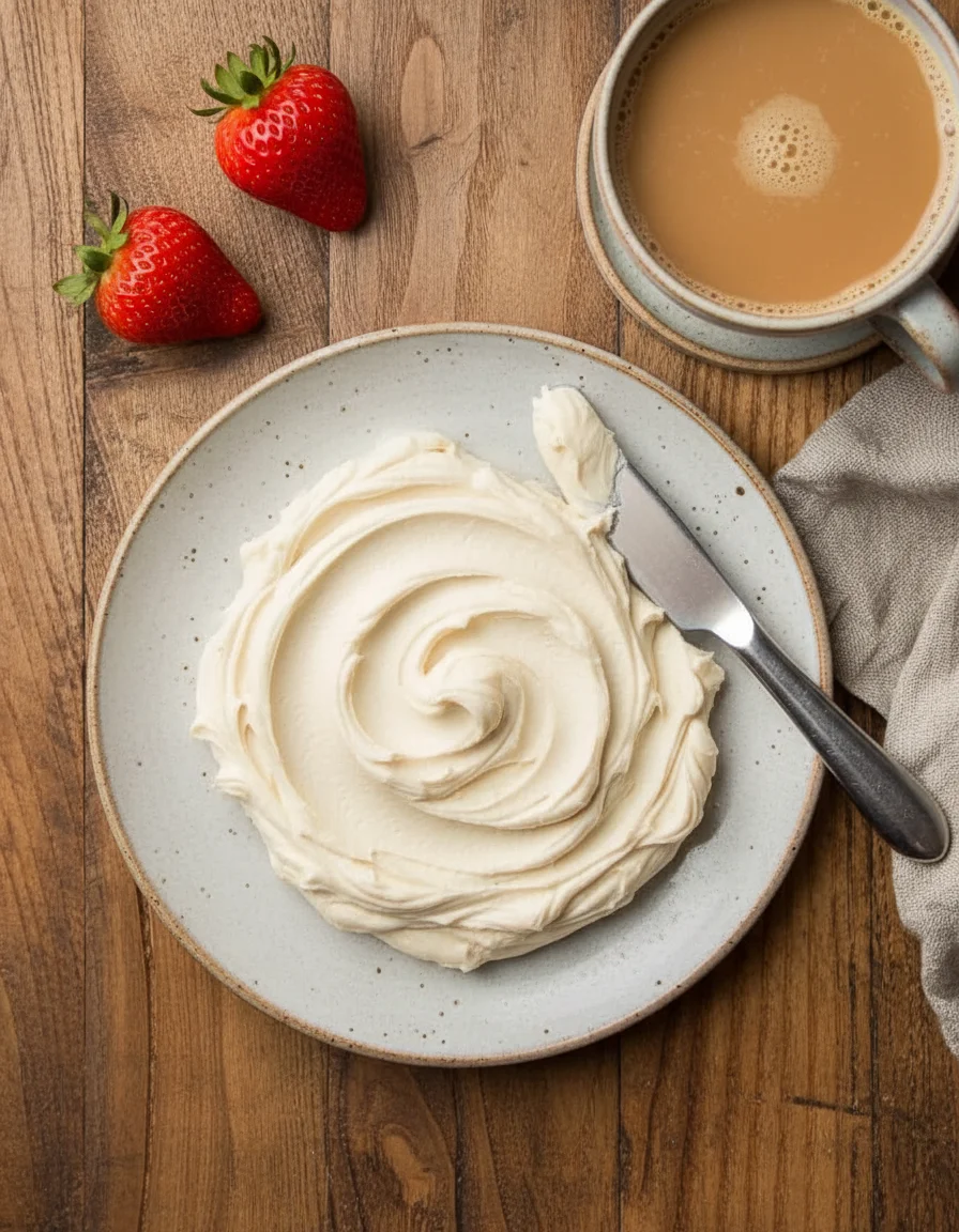Easy Vegan Cream Cheese made with raw cashews, lemon juice, salt, water, chives, roasted garlic