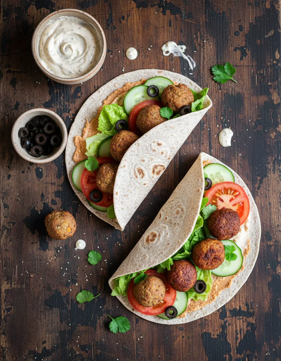 Falafel Wraps with Roasted Garlic Mayo