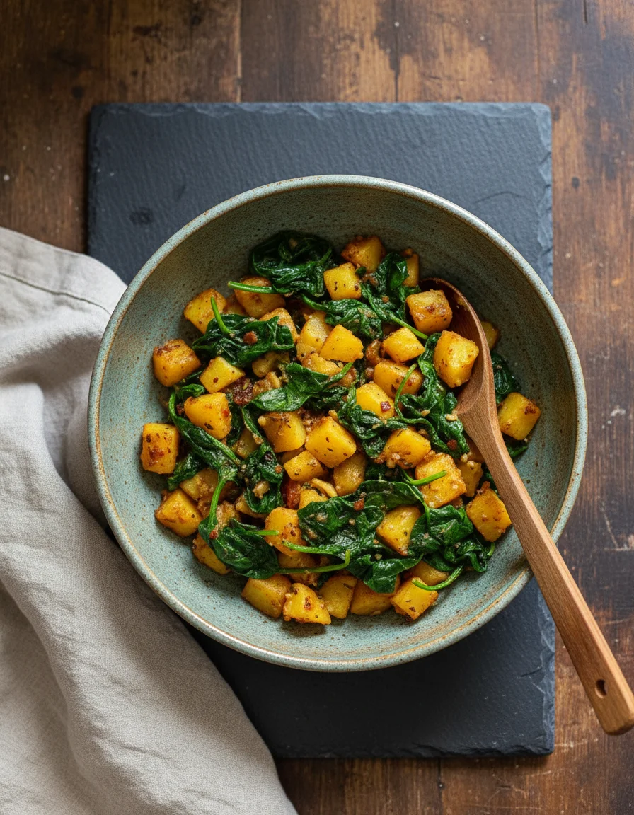 Garlic Potato Spinach Stir Fry