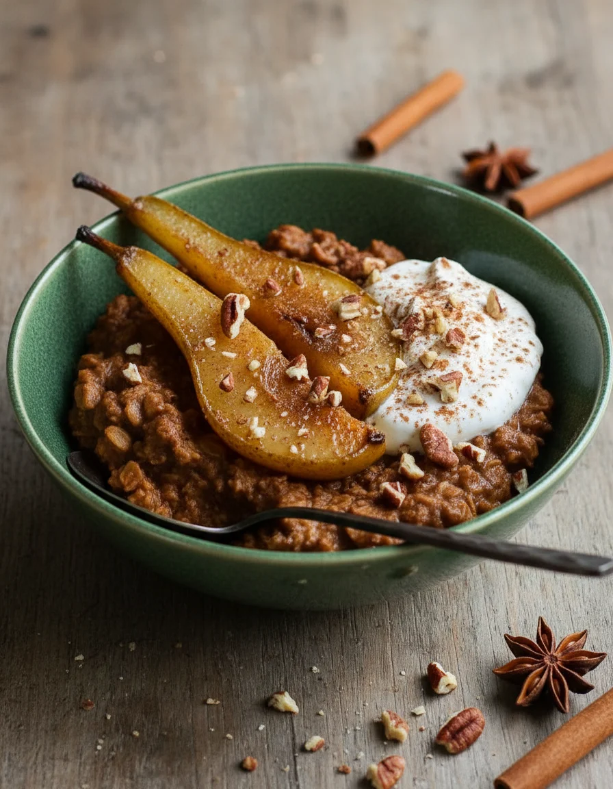 Gingerbread Oatmeal with Caramelized Pear