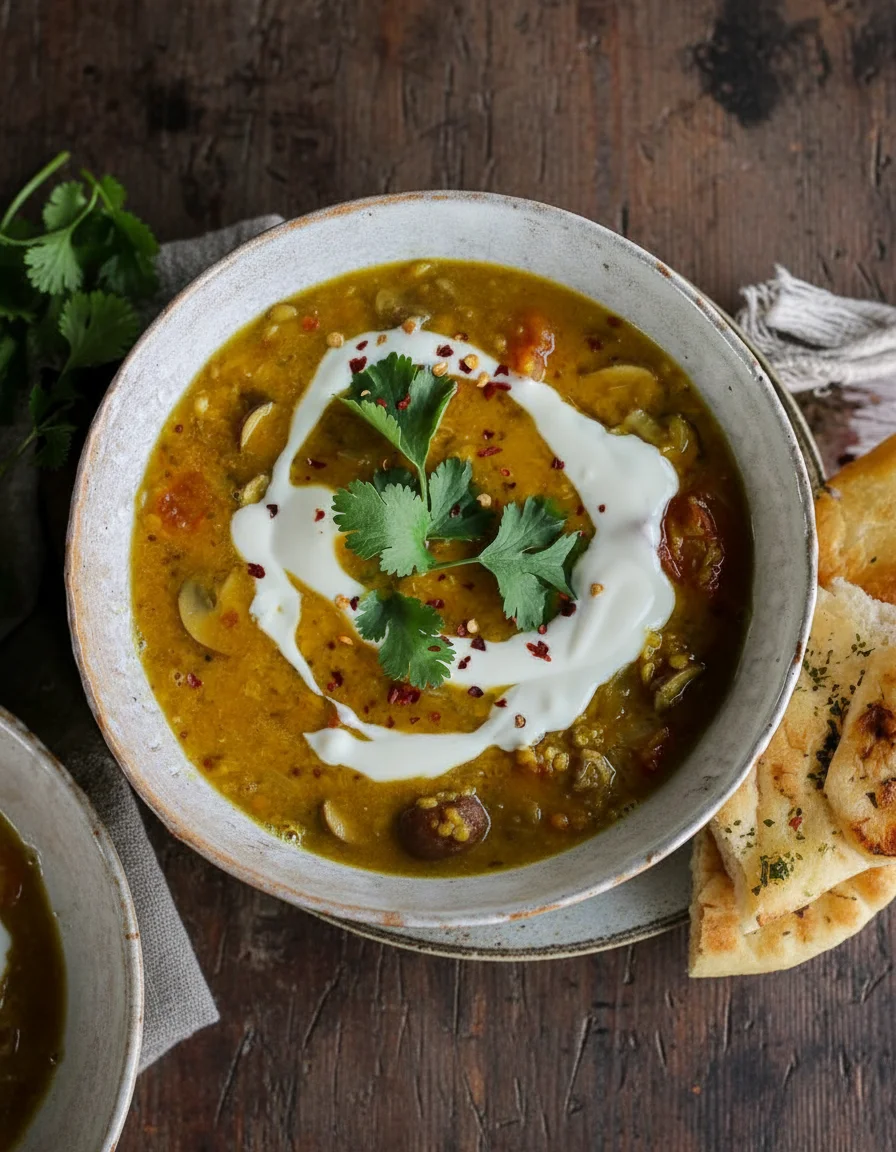 Golden Lentil Mushroom Curry Soup