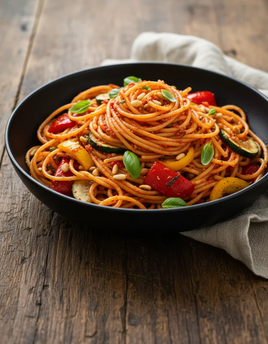 Grilled Red Pepper Pesto Pasta