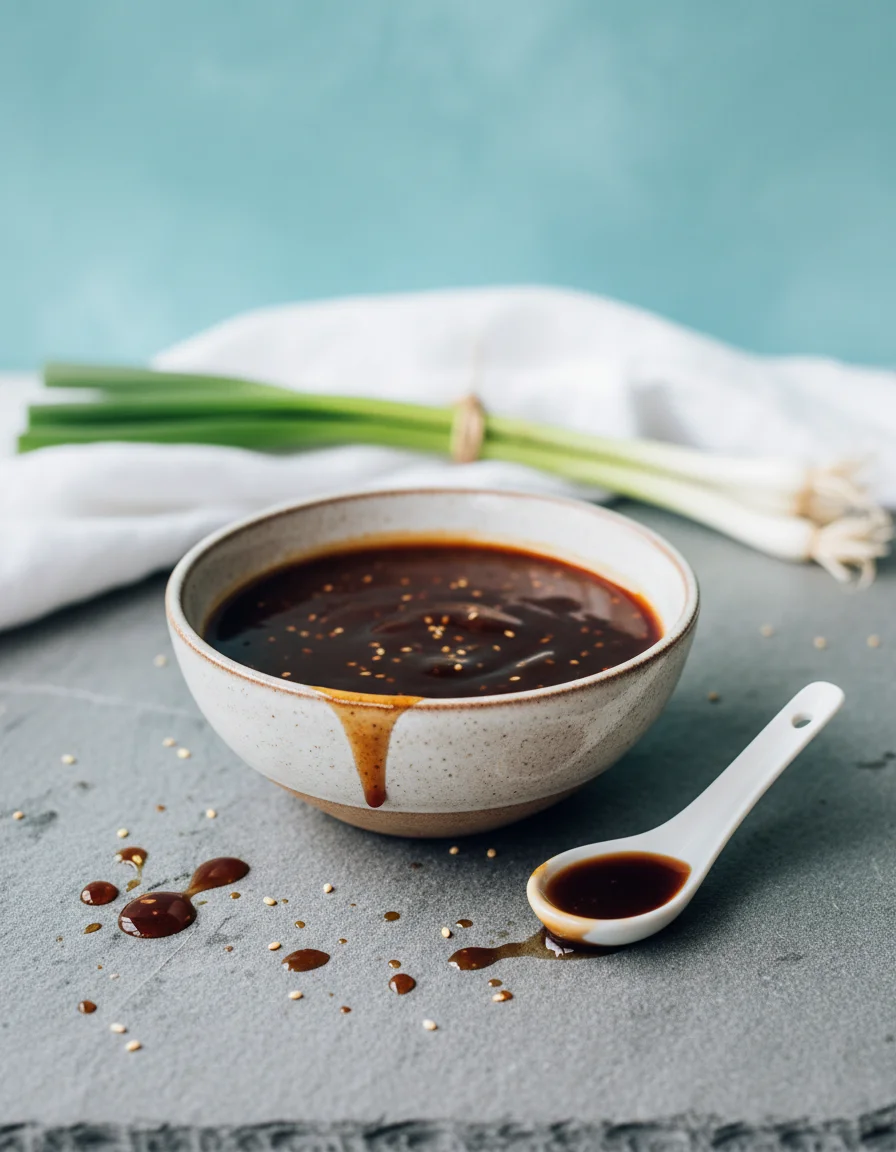 Homemade Teriyaki Sauce made with tamari, maple syrup, rice vinegar, water, ginger, garlic, cornstarch