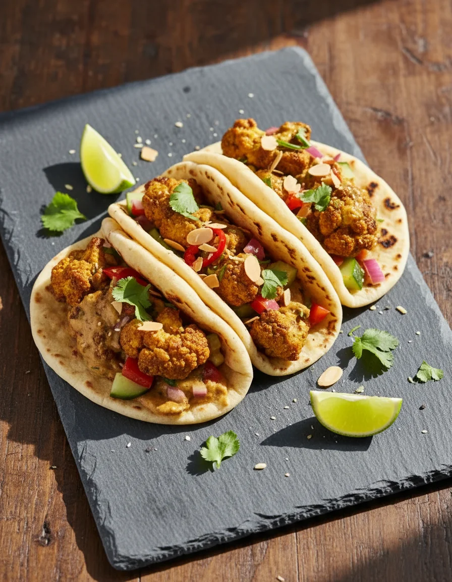 Korma Roasted Cauliflower Naan Tacos