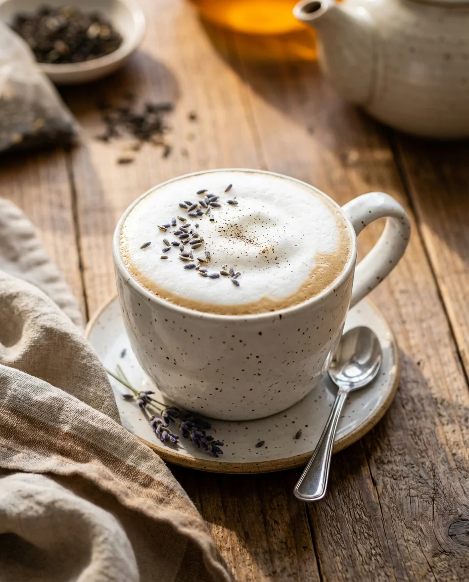 Creamy London Fog made with unsweetened soy milk, loose-leaf earl grey tea, maple syrup, cinnamon stick, pure vanilla extract, ground cinnamon, plant milk