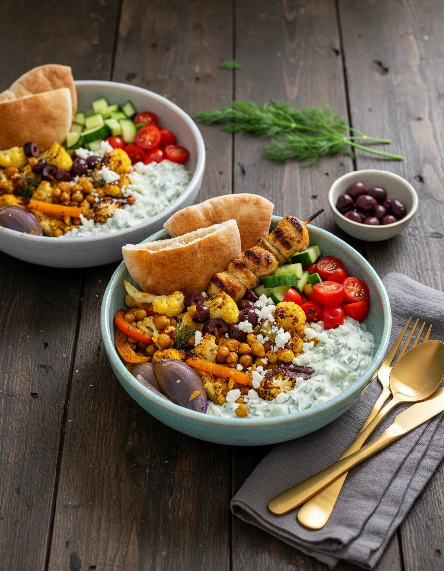 Mediterranean Pita Bowls with Tzatziki