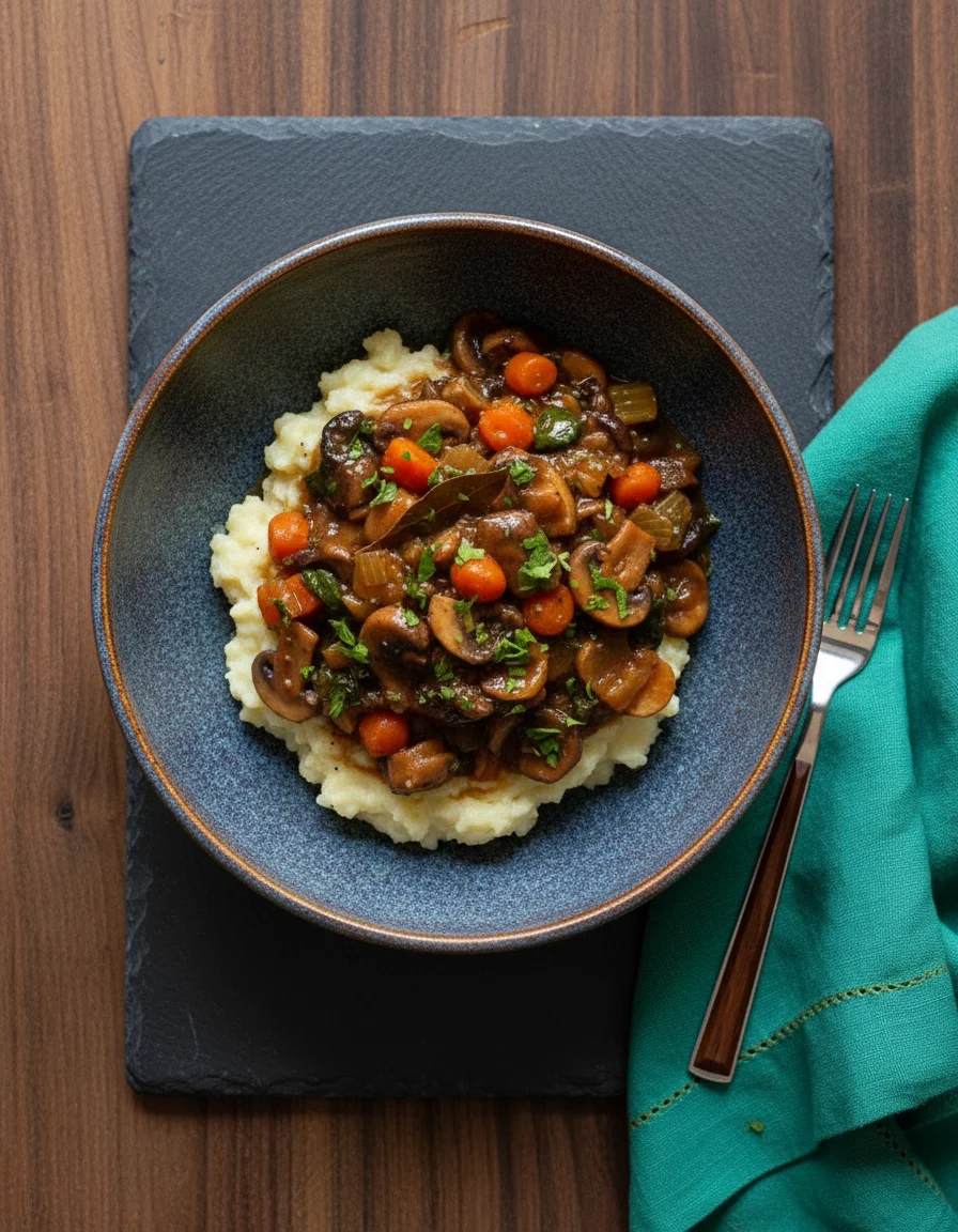 Mushroom Bourguignon with Potato Cauliflower Mash