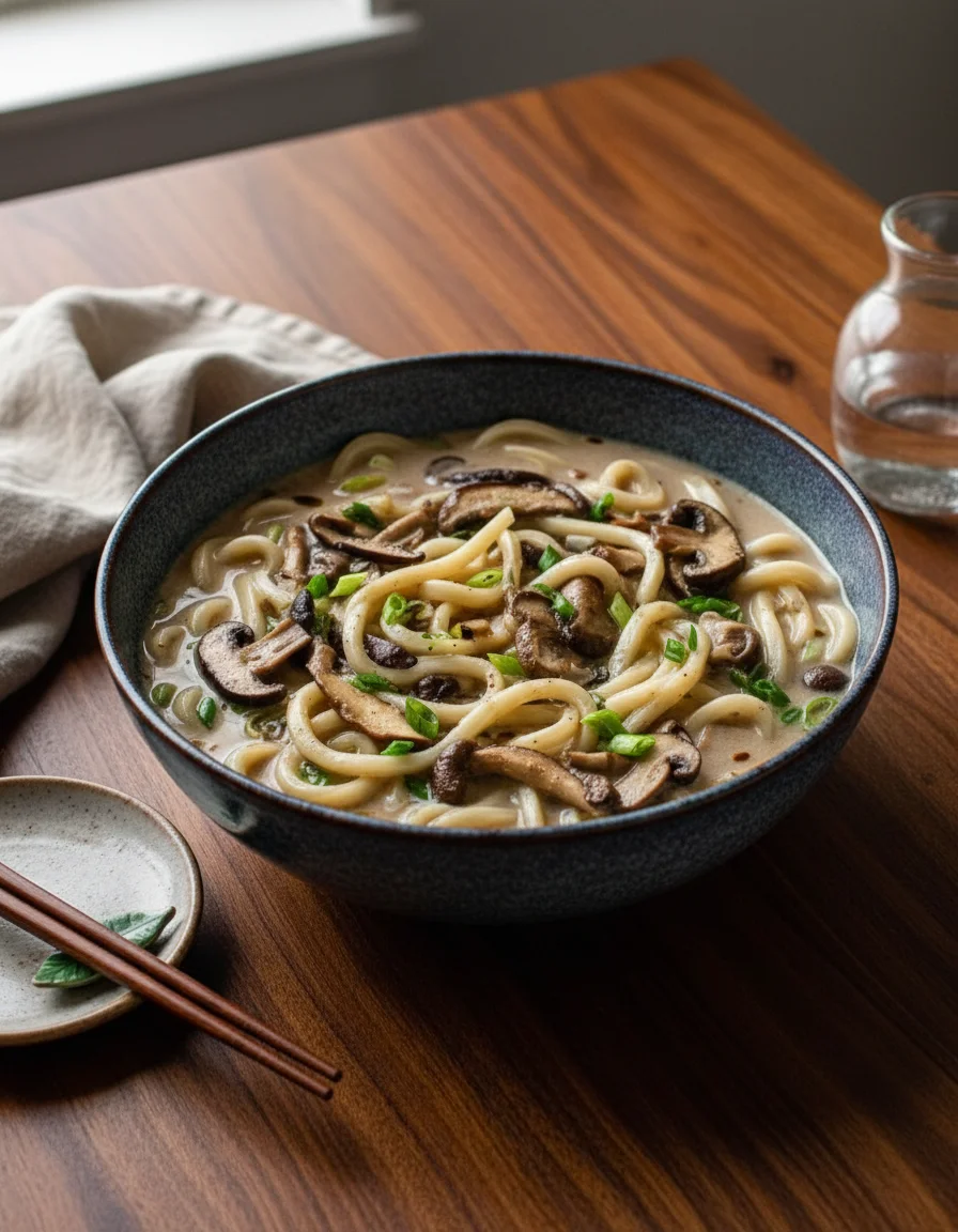 Creamy Mushroom Udon Noodle Soup