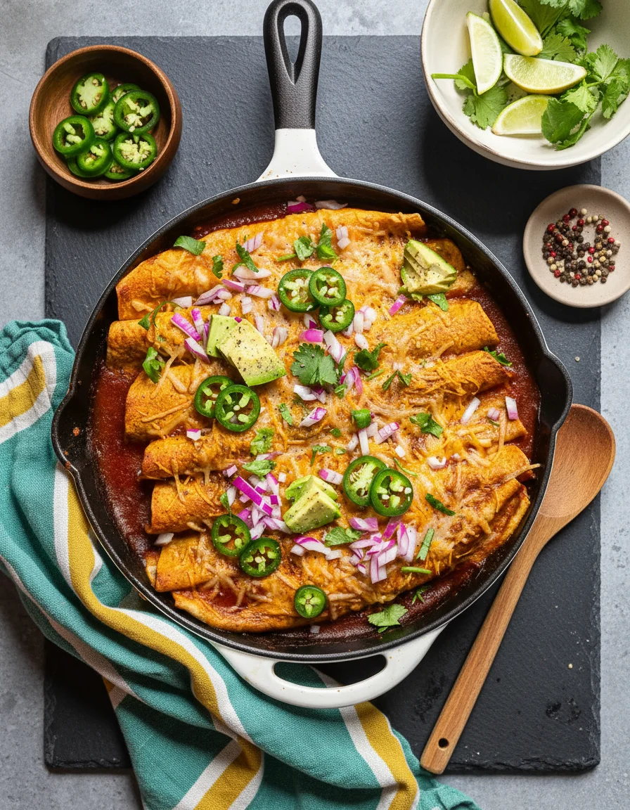 One Skillet Black Bean Sweet Potato Enchiladas