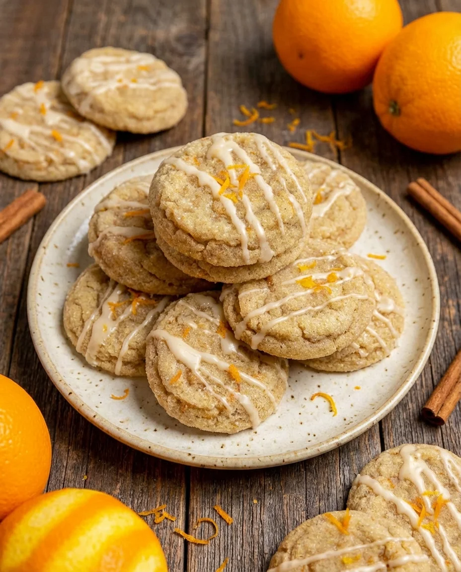 Orange Cardamom Sugar Cookies made with vegan butter, organic sugar, orange zest, cardamom, orange juice, ground flaxseed, all-purpose flour, baking powder, salt, orange juice, powdered sugar, orange zest
