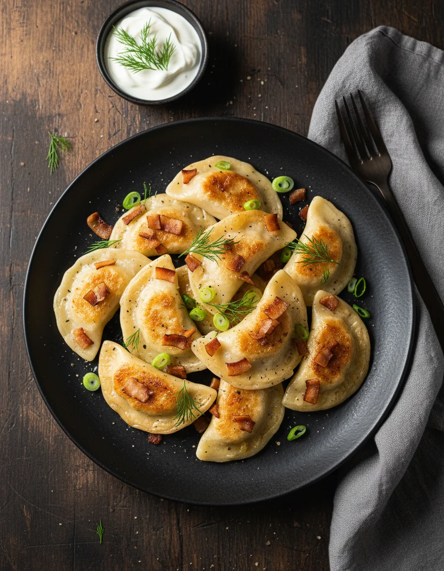 Pierogi with Coconut Bacon
