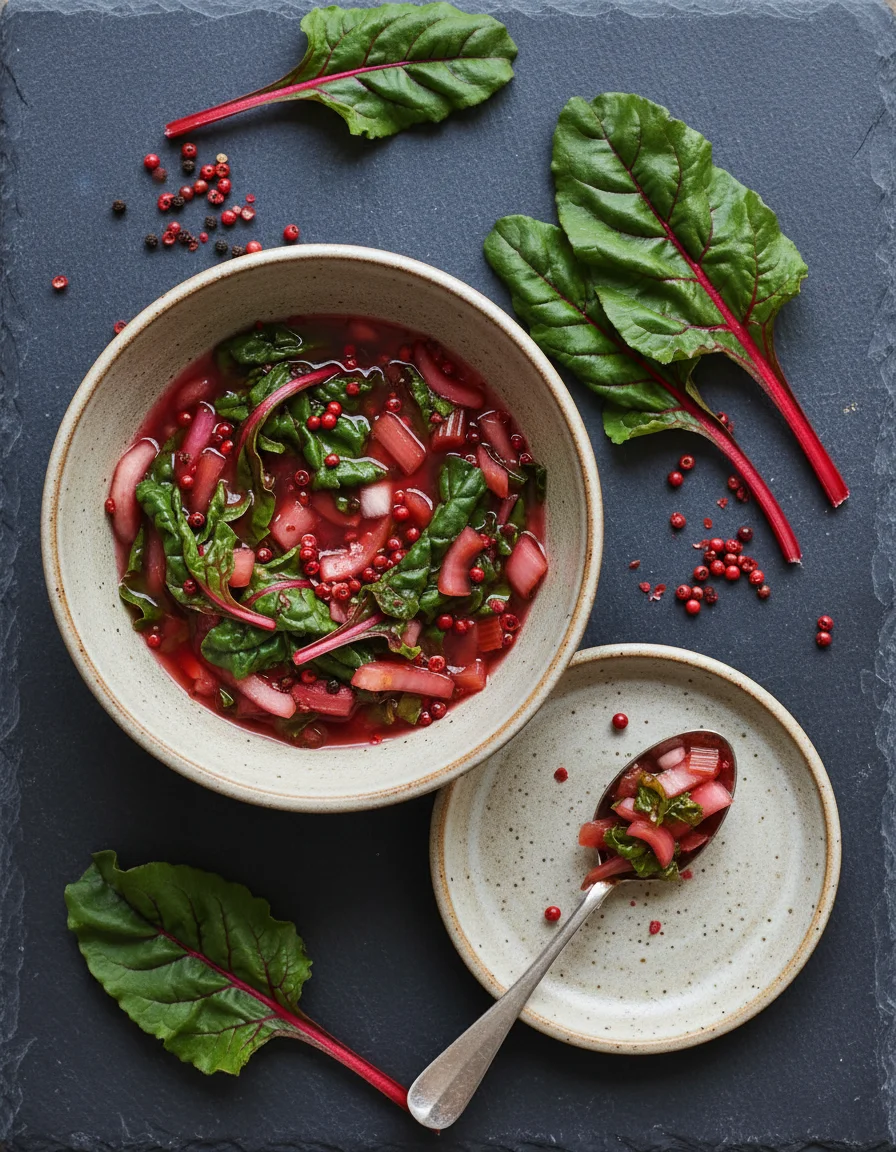 Pink Peppercorn Swiss Chard Pickles