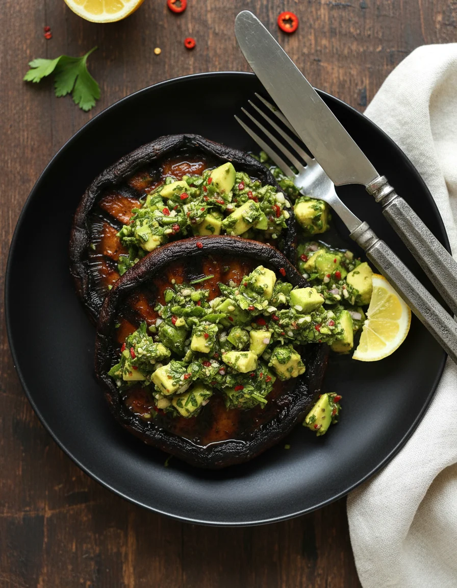 Portobello Steaks with Avocado Chimichurri
