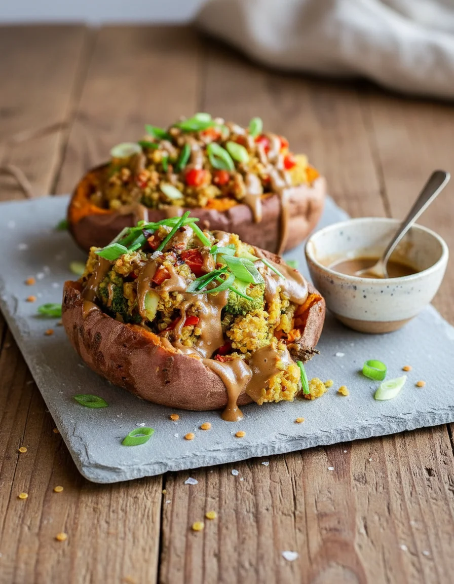 Quinoa Red Lentil Stuffed Sweet Potatoes