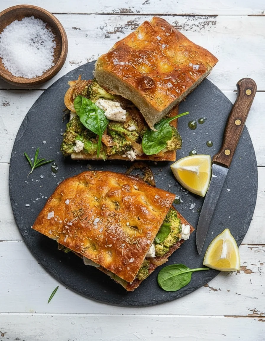 Rosemary Focaccia Broccoli Mozzarella Sandwich