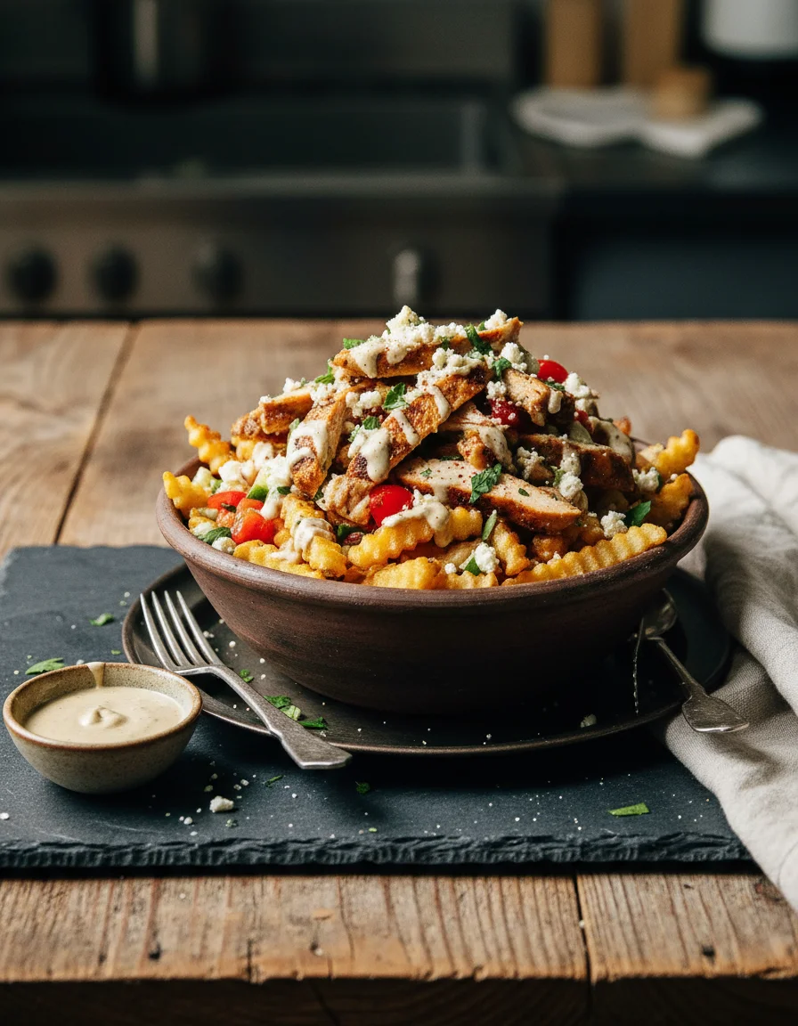 Loaded Shawarma Fries with Lemony Tahini