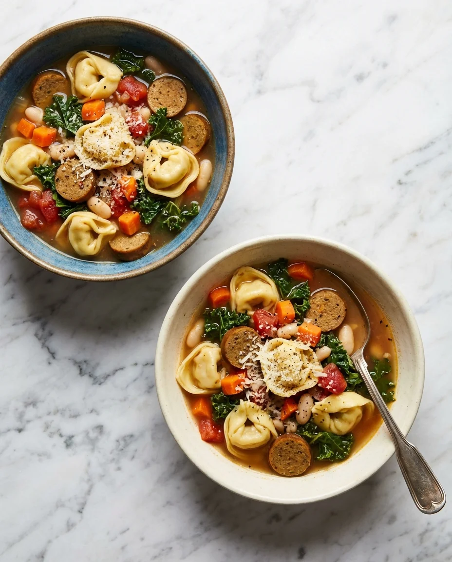 Slow Cooker Tortellini Soup with Vegan Sausage and Kale