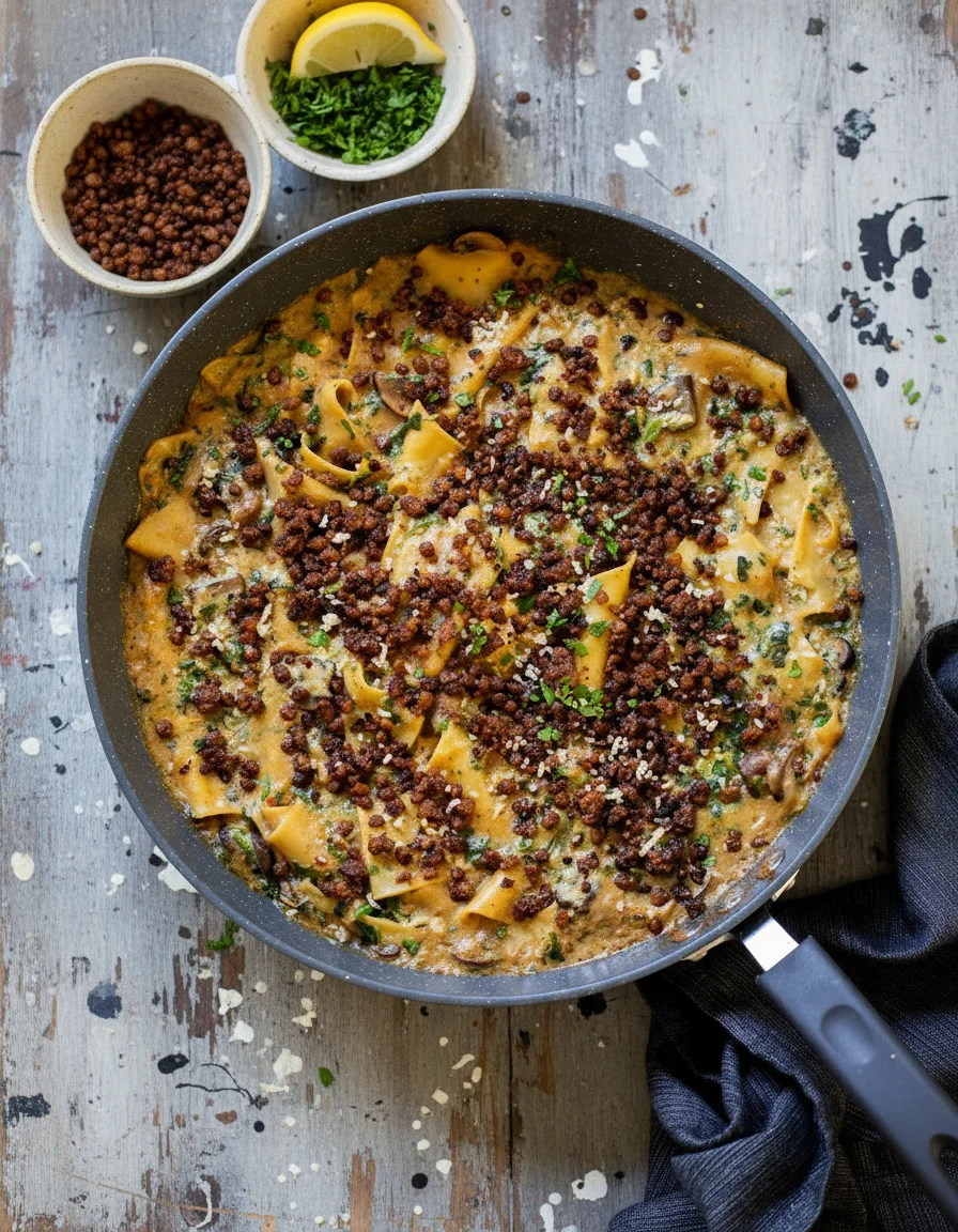 Smoky Skillet Lasagna with Crispy, Bacon-y Lentils