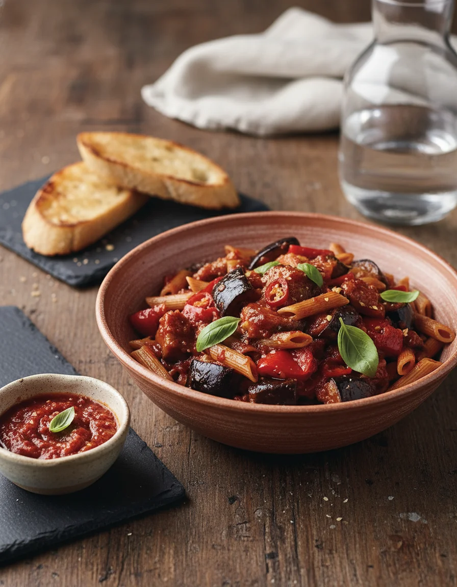 Spicy Aubergine Penne Arrabbiata