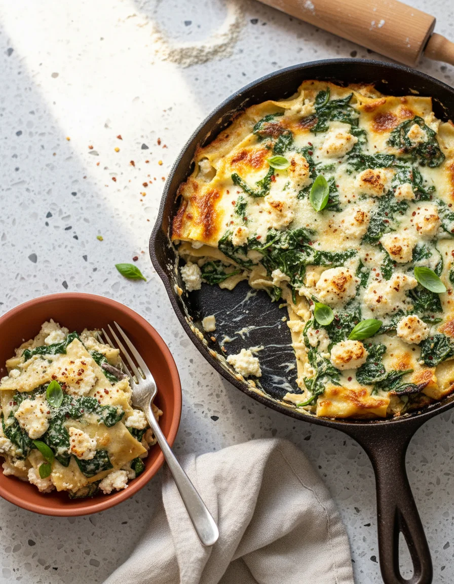 Spinach Alfredo Skillet Lasagna