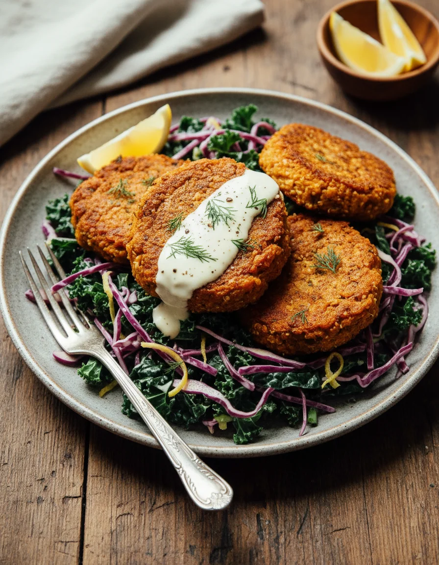 Sweet Potato Quinoa Patties with Lemony Slaw