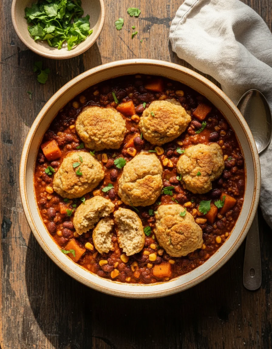 Sweet Potato Walnut Chili with Corn Dumplings