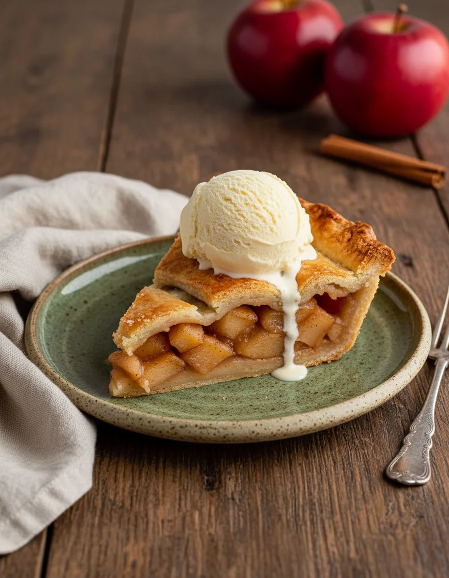 Homemade Vegan Apple Pie made with vegan pie crusts, apples, lemon juice, cane sugar, ground cinnamon, ground nutmeg, sea salt, vegan butter, vanilla extract, cornstarch, water, vegan egg, sugar