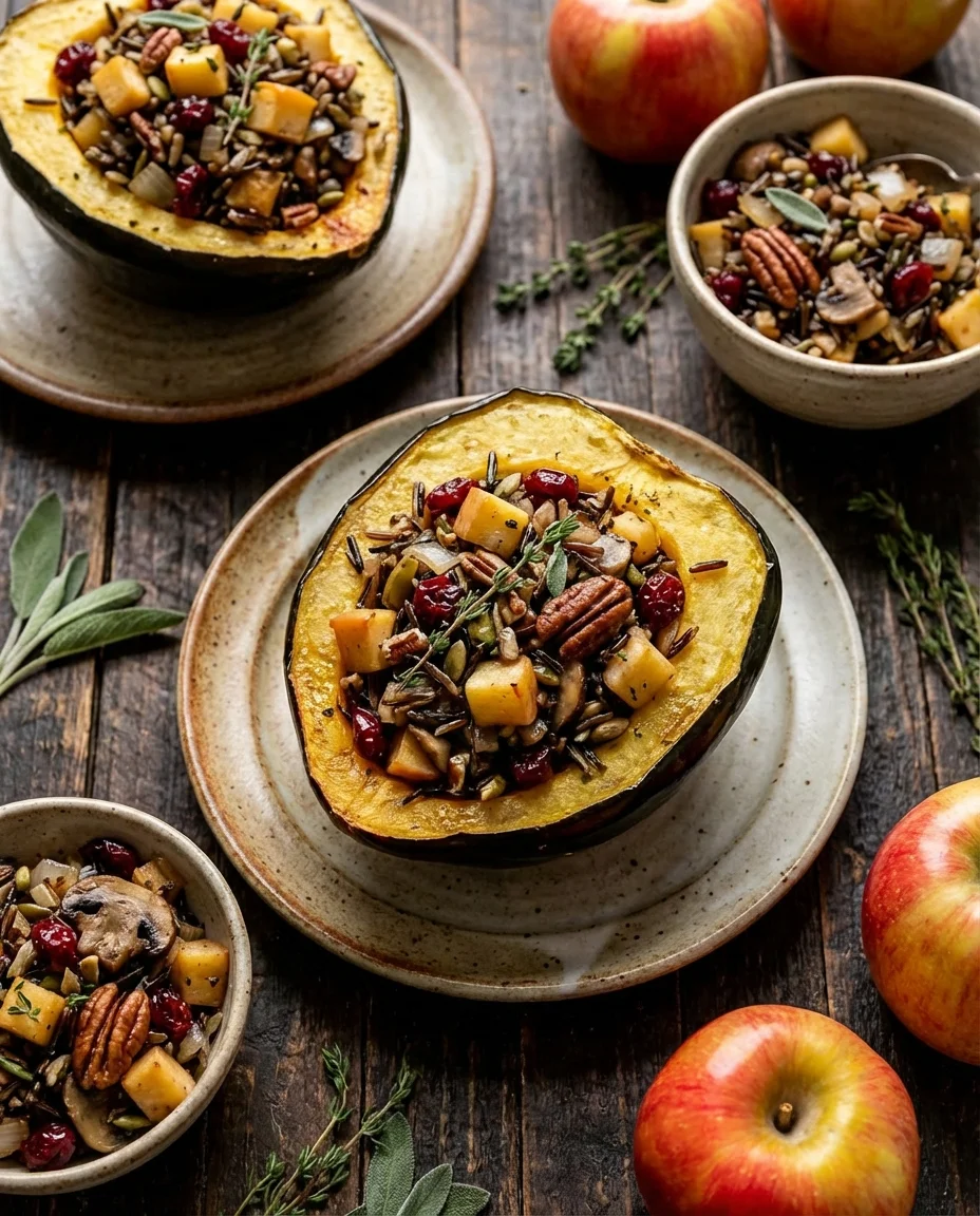 Vegan Apple Wild Rice Stuffed Acorn Squash