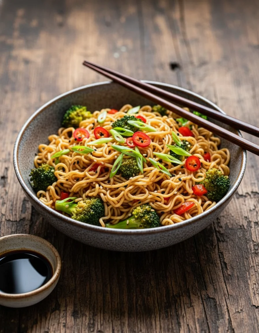 Vegan Broccoli And Pepper Ramen Noodles