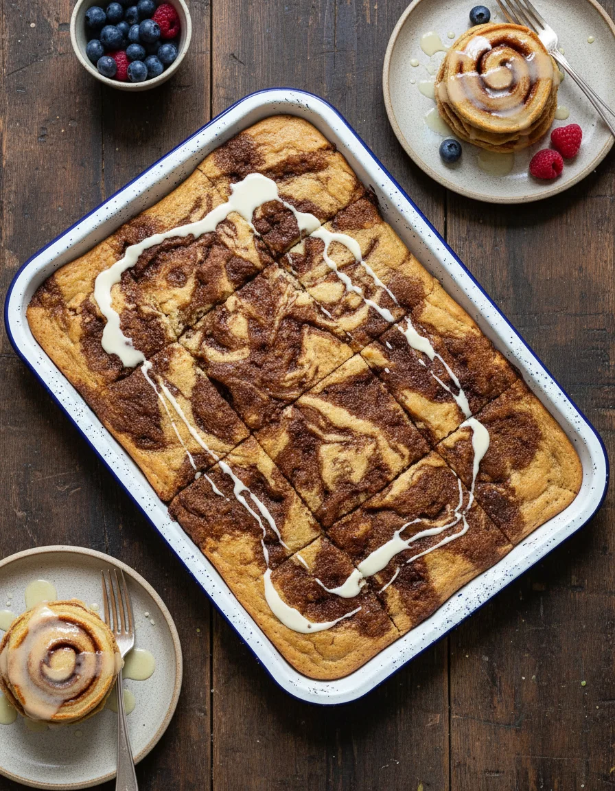 Vegan Cinnamon Roll Sheet Pan Pancakes