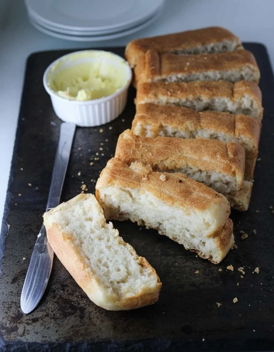 Vegan French Bread made with rice flour, tapioca flour, xanthan gum, salt, lukewarm water, quick rise yeast, sugar, olive oil, aquafaba, apple cider vinegar
